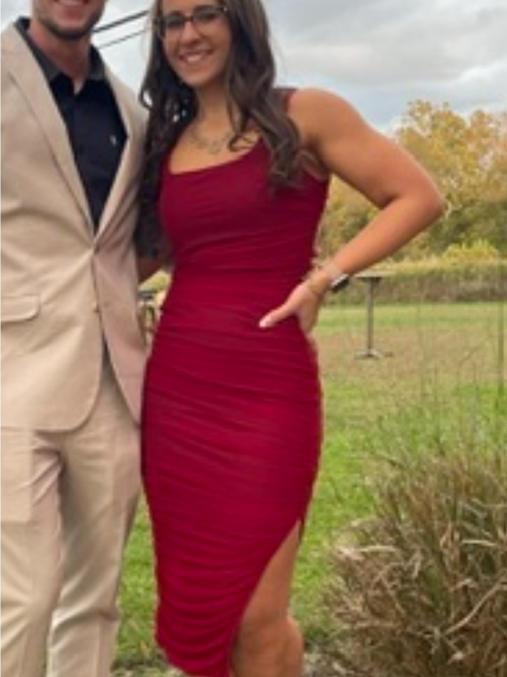 Ruched LULUS Bodycon Dress in Deep Red size small